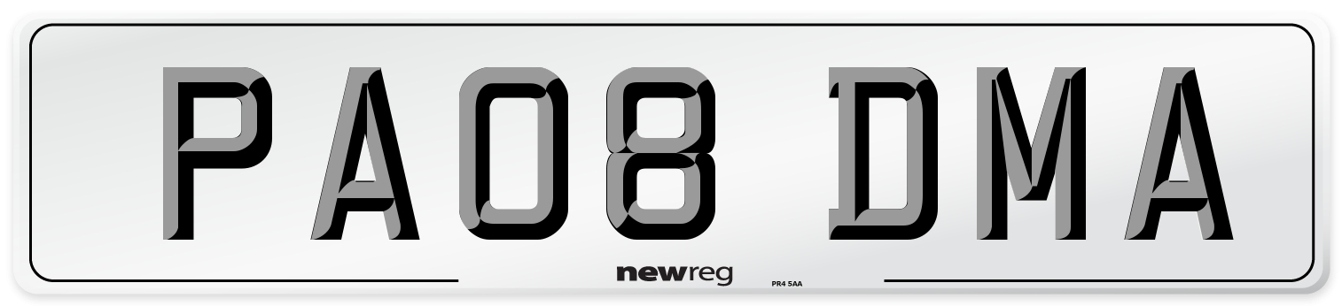 PA08 DMA Number Plate from New Reg